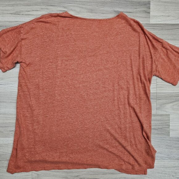 Garnet Hill Womens Shirt Orange Tribal Organic Linen V-neck Short Sleeve Medium - Picture 8 of 8